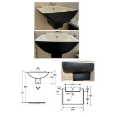 Keramiskā izlietne 60cm balta+melna, PELICAN