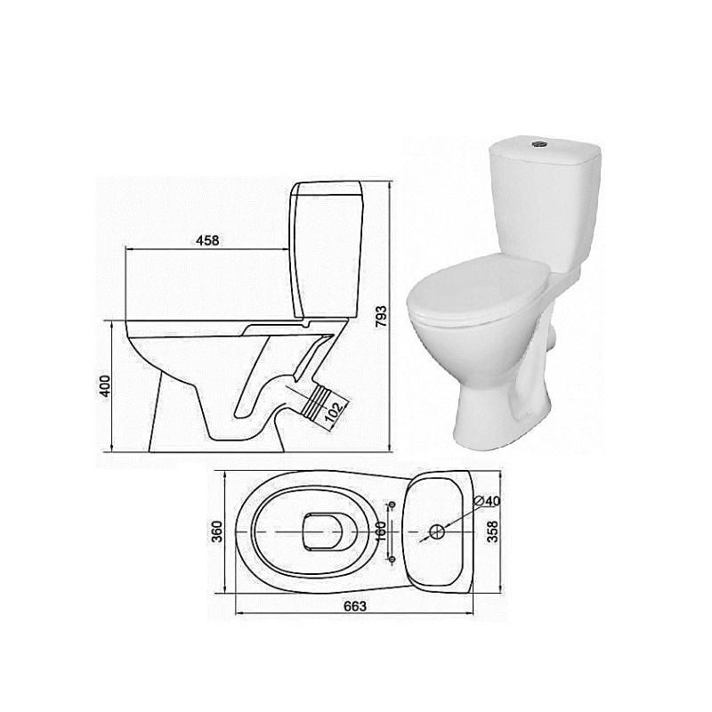 WC kompaktpods ar vāku, slīpais izv.769, KORAL