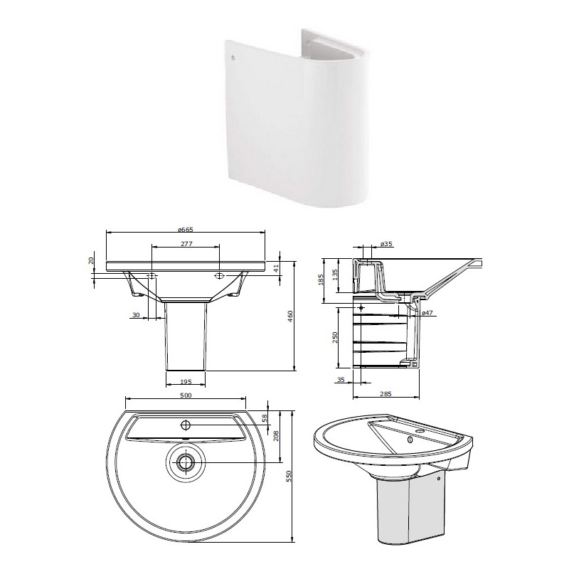 Half pedestal for sink 112220, REFLEX