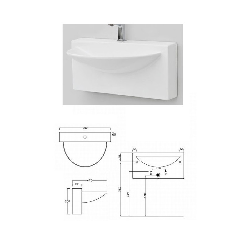 Ceramic sink L790, white, WALL