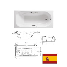 Bath 1500x750 mm, white, cast iron, MALIBU