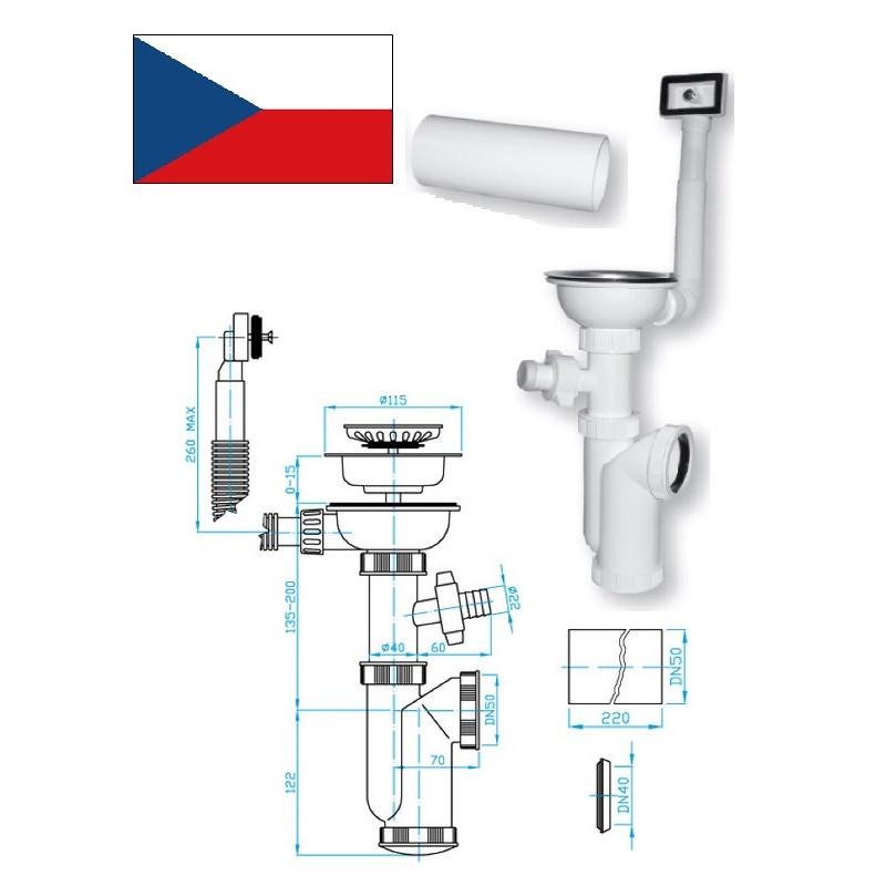 Syphon kitc.sink+wash.machine+overflow, D115xDN50