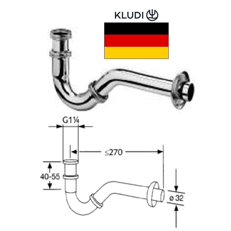 Syphon for bidet 1.1/4x32 chrome, 1.1/4X32