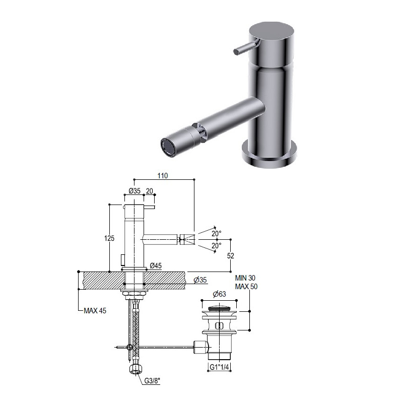 Смеситель для биде EOBA0120L хром, EOBA
