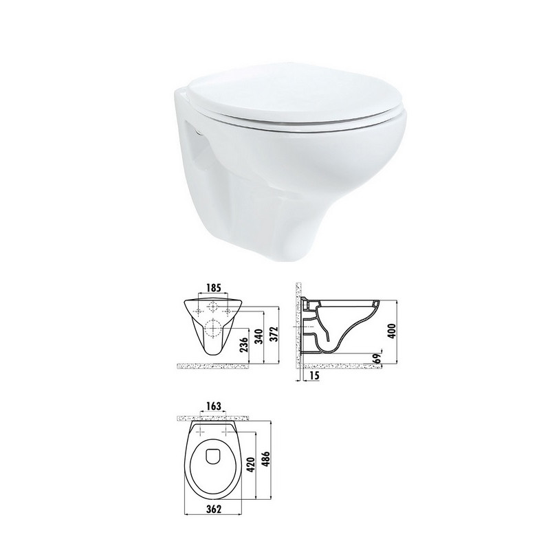 WC pods piekaramais bez vāka, balts, PERLA
