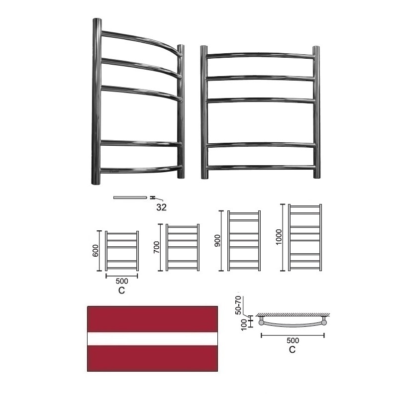 Towel dryer SONATE L-1000 C-500 14622, SONATE