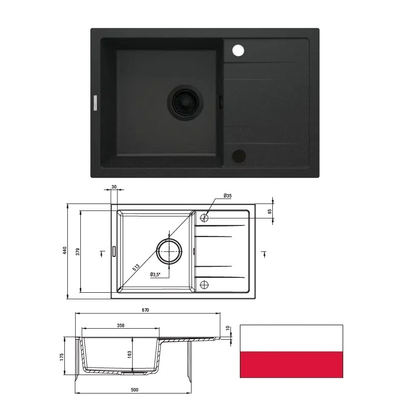 Раковина гранитная 67x44cm ZRC_G113, CORIO