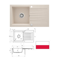 Kitchen sink granite beige 76x44x16cm, ZORBA