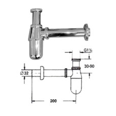 Syphon for sink w/o waste 11/4x32x65, 1.1/4X32