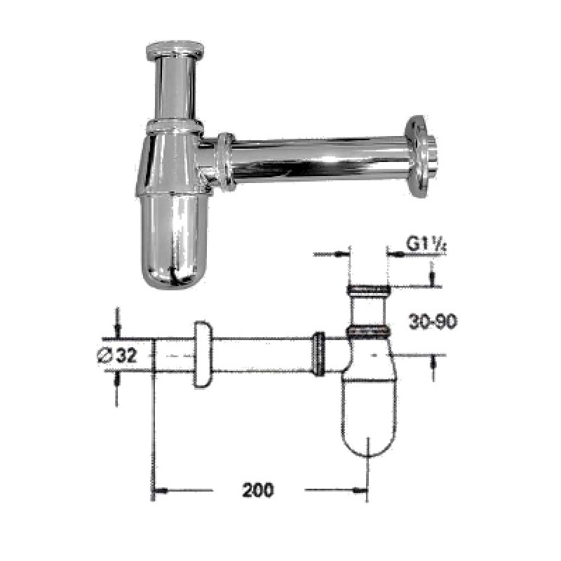 Syphon for sink w/o waste 11/4x32x65, 1.1/4X32