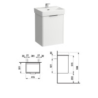 Skapītis Base ar izlietni Pro S 415x325, Mat./balts