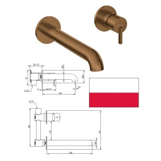 Смеситель для раковины встраиваемый,брон, SILIA