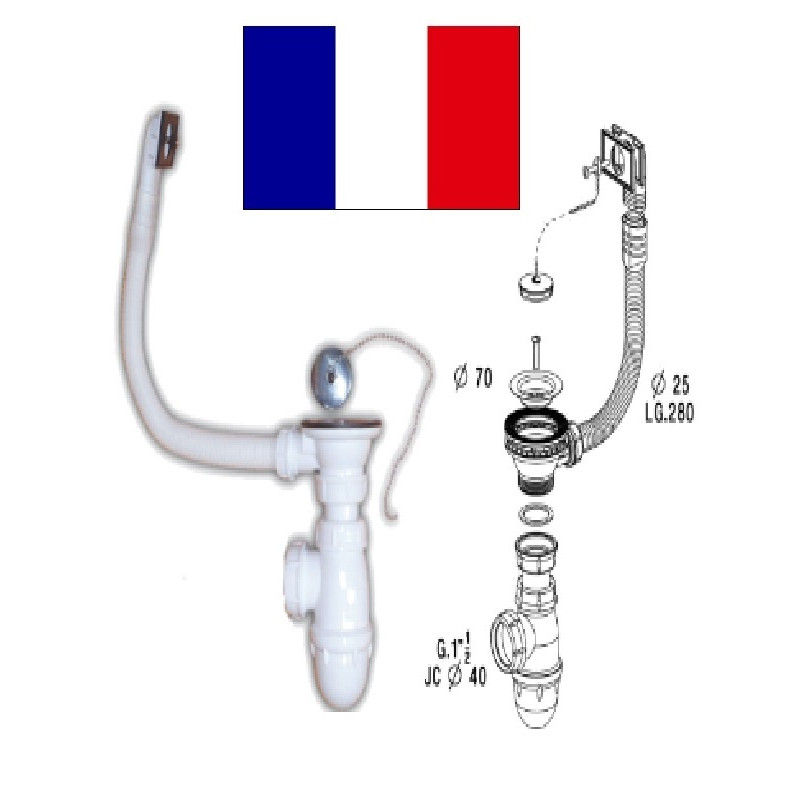 Syphon for sink with overflow 11/2xD70, 0204315