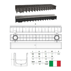 Rainwater drain channel 100x100,A-15, PLASTM.