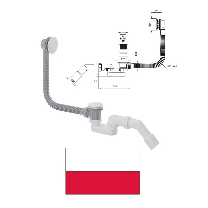 Сифон для ванны click-clack NHC_A57B, BALTS