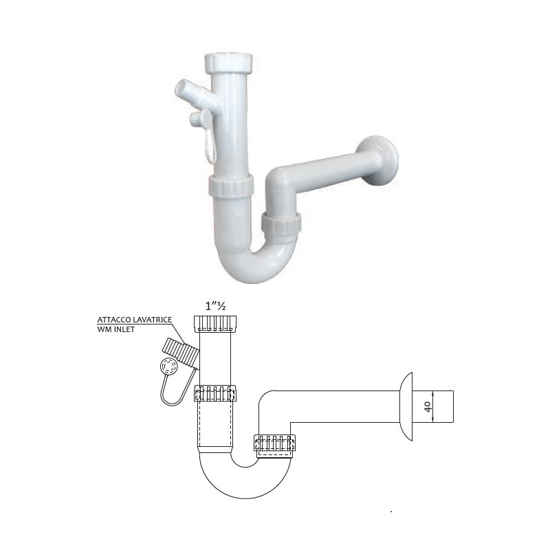 Syphon S-type, w/o waste 1006SS0001, 11/2x40